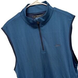 Greg Norman Play Dry Golf Vest Mens XL Blue Herringbone‎ 1/4 Zip Pullover Shark